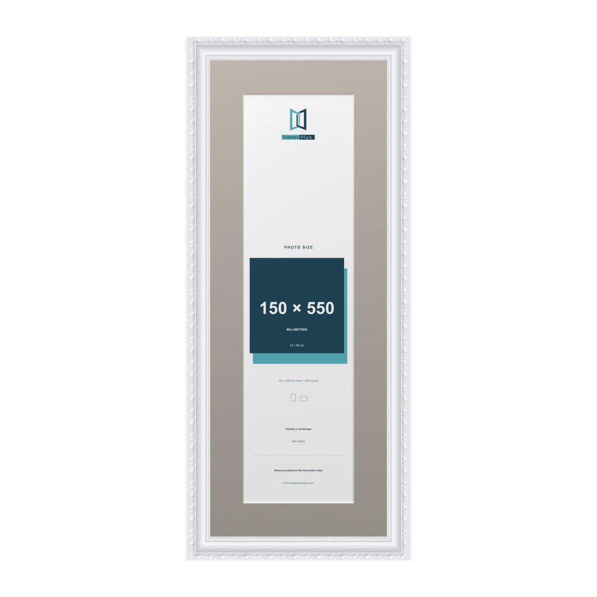 Louis Range White Picture, Photo & Poster Frame with Dawn Grey Mount - 65x25cm Frame for 55x15cm Photo, White