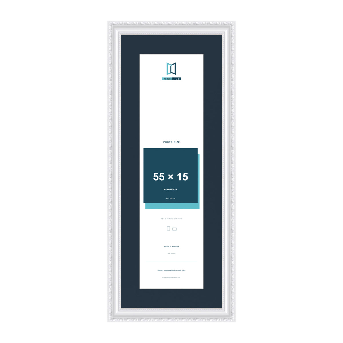 Louis Range White Picture, Photo & Poster Frame with Pacific Blue Mount - 65x25cm Frame for 55x15cm Photo, White