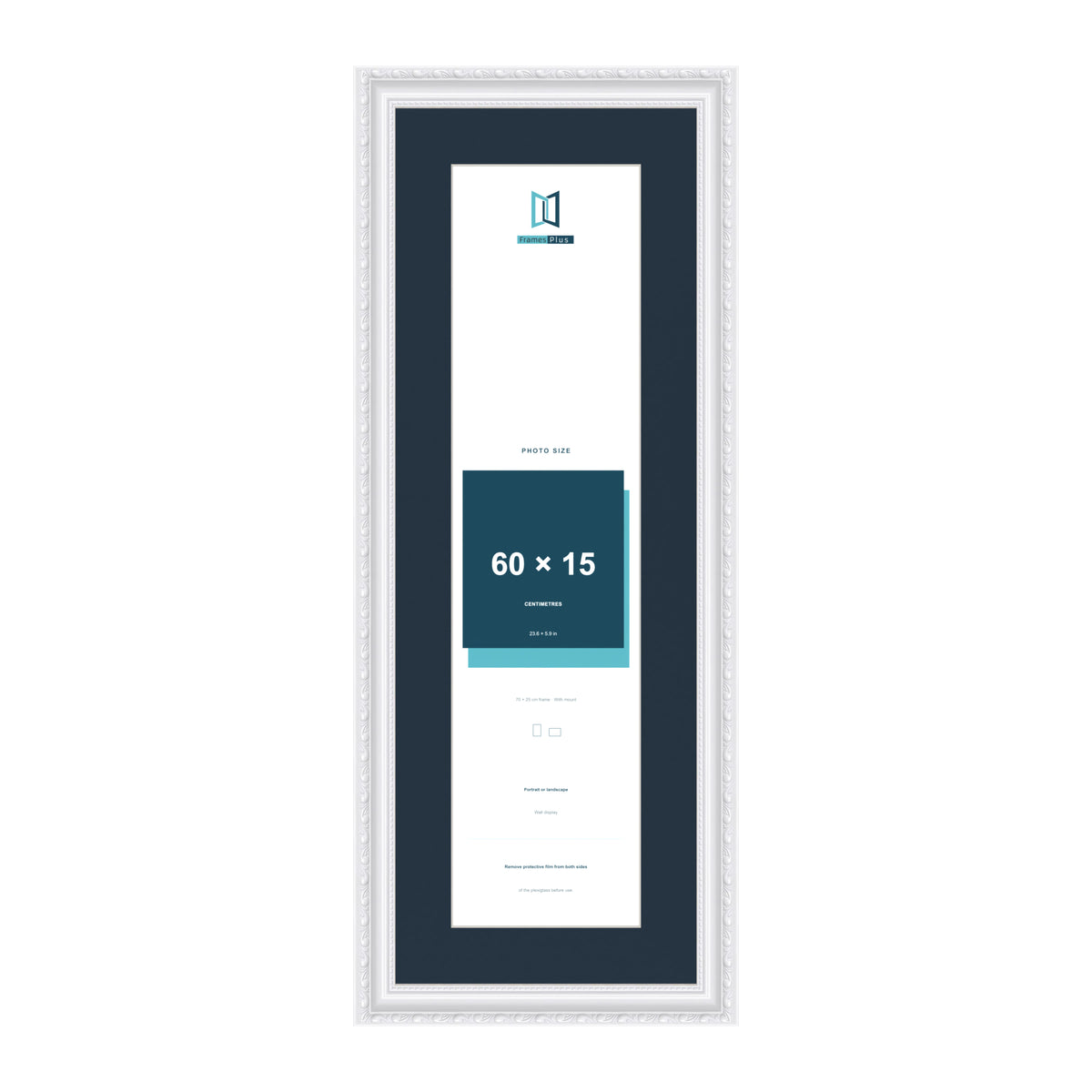 Louis Range White Picture, Photo & Poster Frame with Pacific Blue Mount - 70x25cm Frame for 60x15cm Photo, White