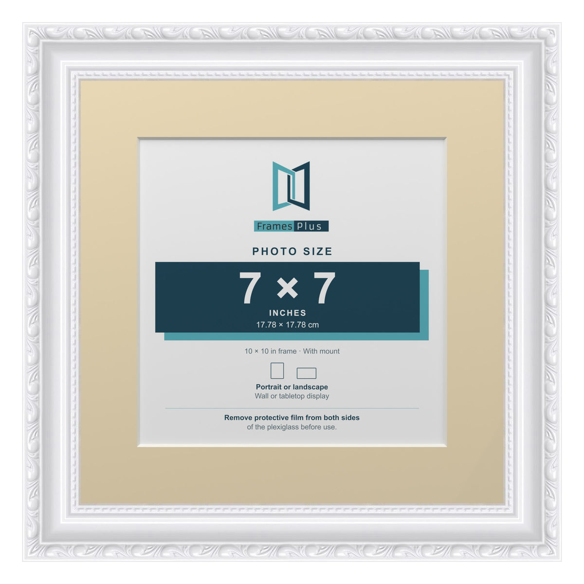 Louis Range White Picture, Photo & Poster Frame with Ivory Mount - 10x10" Frame for 7x7" Photo, White