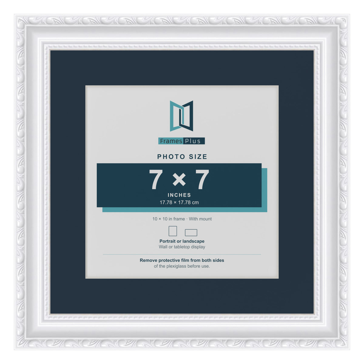 Louis Range White Picture, Photo & Poster Frame with Pacific Blue Mount - 10x10" Frame for 7x7" Photo, White