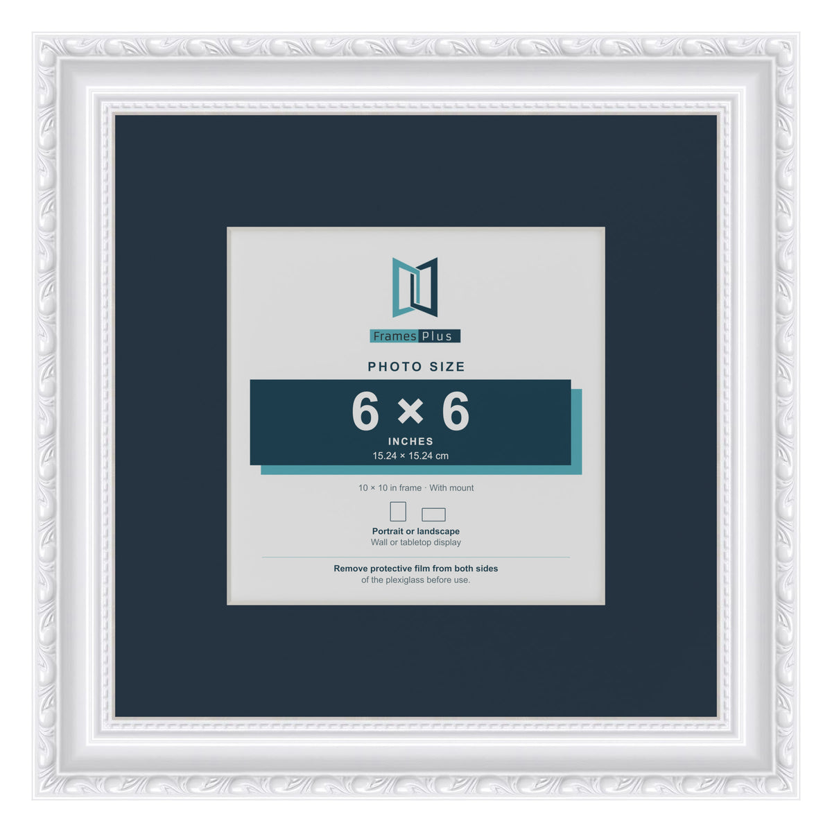 Louis Range White Picture, Photo & Poster Frame with Pacific Blue Mount - 10x10" Frame for 6x6" Photo, White