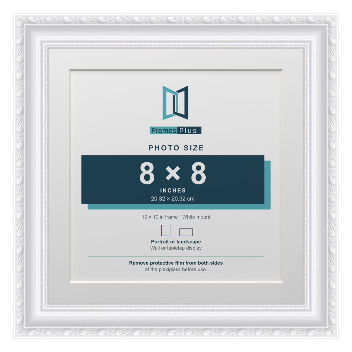 Louis Range White Picture, Photo & Poster Frame with White Mount - 10x10" Frame for 8x8" Photo, White