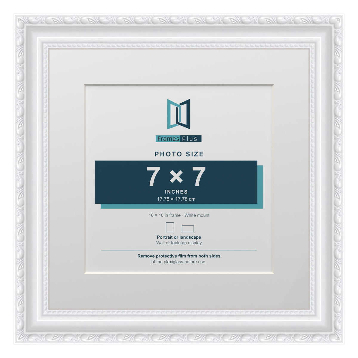 Louis Range White Picture, Photo & Poster Frame with White Mount - 10x10" Frame for 7x7" Photo, White