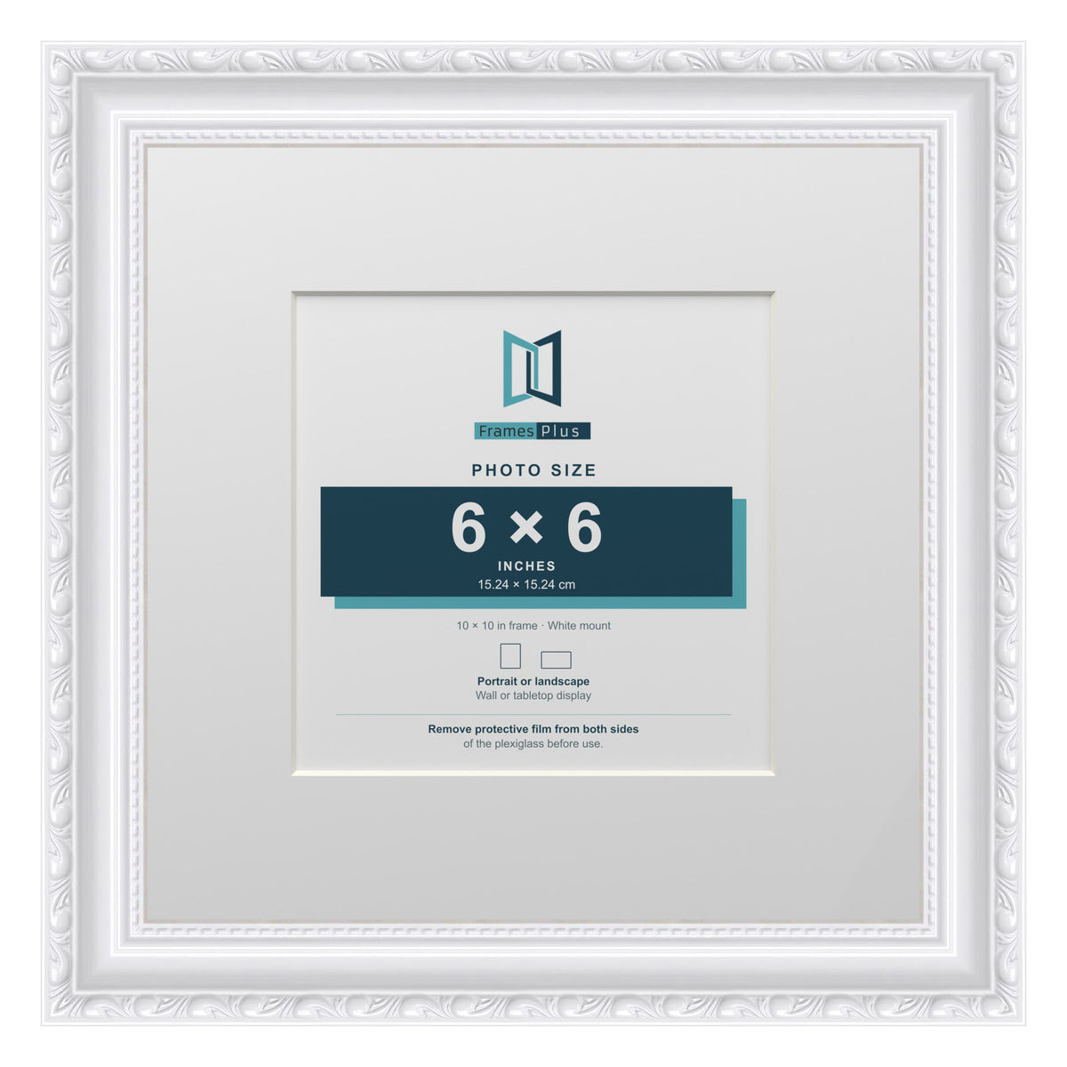 Louis Range White Picture, Photo & Poster Frame with White Mount - 10x10" Frame for 6x6" Photo, White