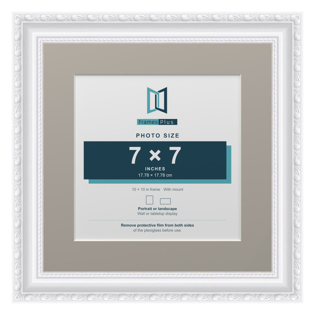 Louis Range White Picture, Photo & Poster Frame with Dawn Grey Mount - 10x10" Frame for 7x7" Photo, White