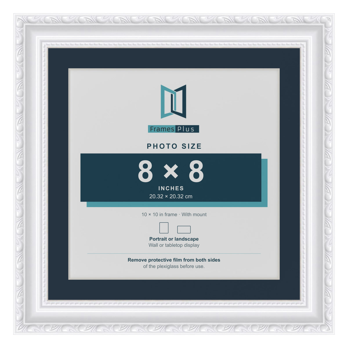 Louis Range White Picture, Photo & Poster Frame with Pacific Blue Mount - 10x10" Frame for 8x8" Photo, White