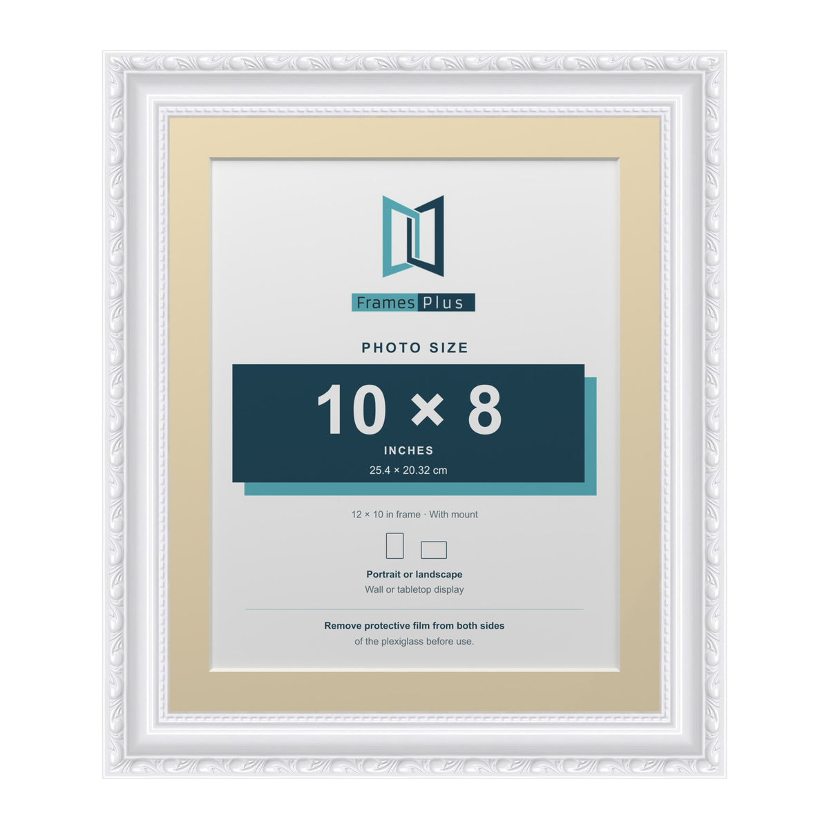 Louis Range White Picture, Photo & Poster Frame with Ivory Mount - 12x10" Frame for 10x8" Photo, White