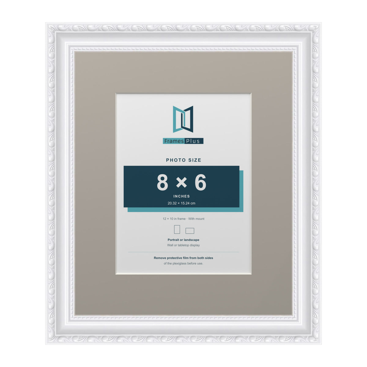 Louis Range White Picture, Photo & Poster Frame with Dawn Grey Mount - 12x10" Frame for 8x6" Photo, White