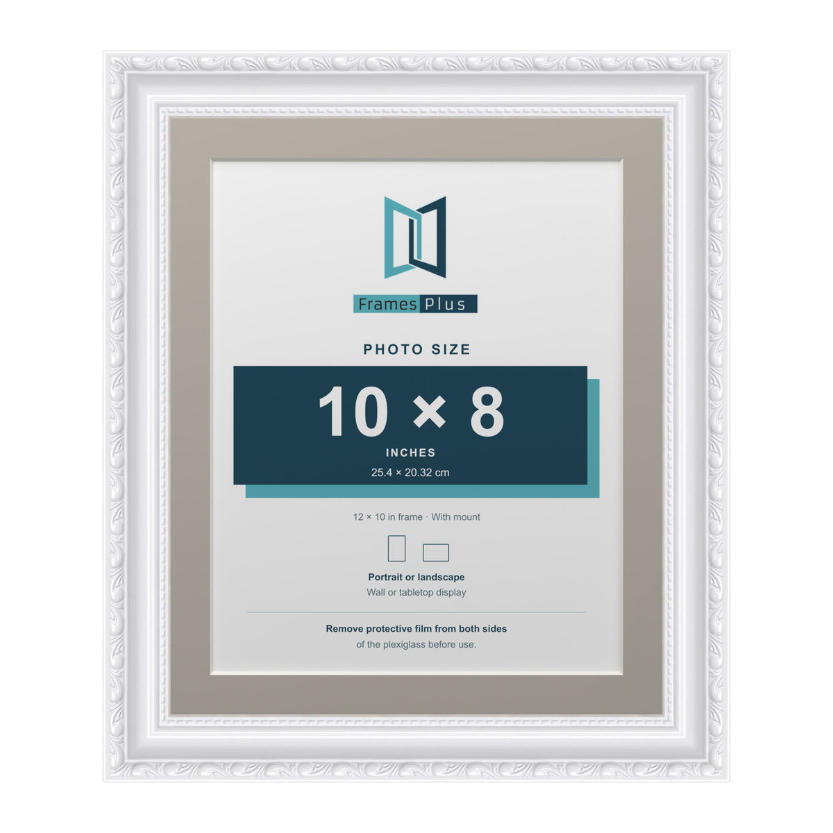 Louis Range White Picture, Photo & Poster Frame with Dawn Grey Mount - 12x10" Frame for 10x8" Photo, White