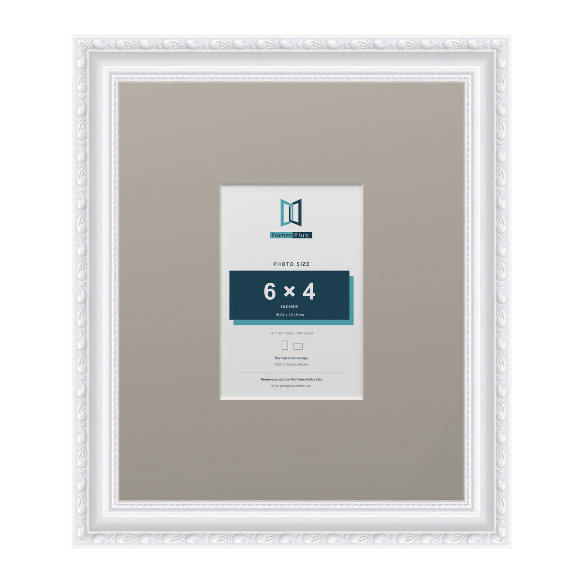 Louis Range White Picture, Photo & Poster Frame with Dawn Grey Mount - 12x10" Frame for 6x4" Photo, White
