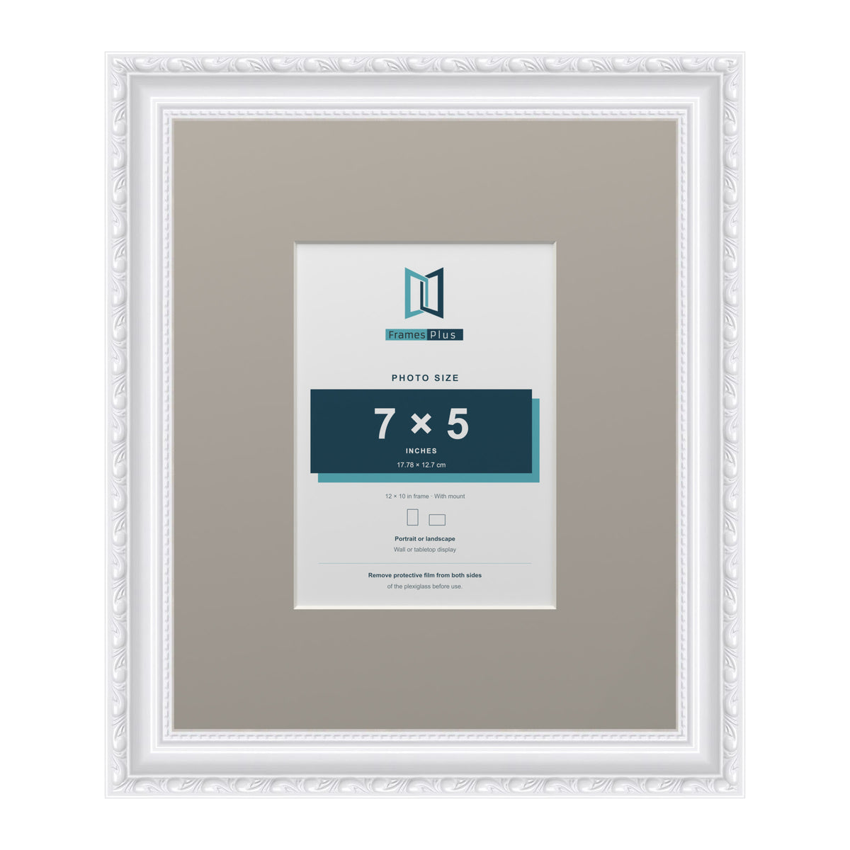 Louis Range White Picture, Photo & Poster Frame with Dawn Grey Mount - 12x10" Frame for 7x5" Photo, White
