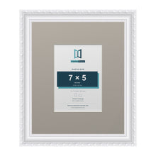 Louis Range White Picture, Photo & Poster Frame with Dawn Grey Mount - 12x10" Frame for 7x5" Photo, White