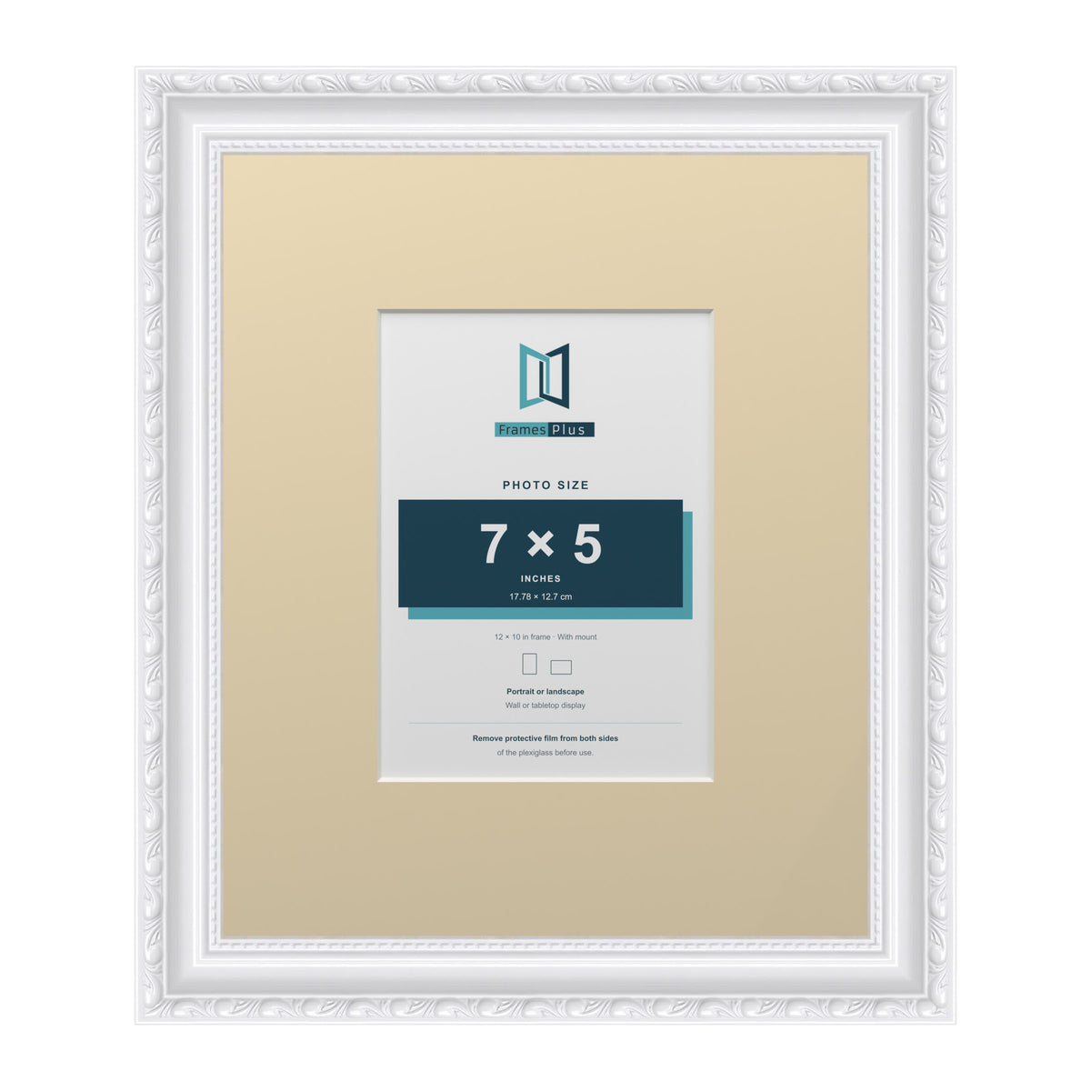 Louis Range White Picture, Photo & Poster Frame with Ivory Mount - 12x10" Frame for 7x5" Photo, White