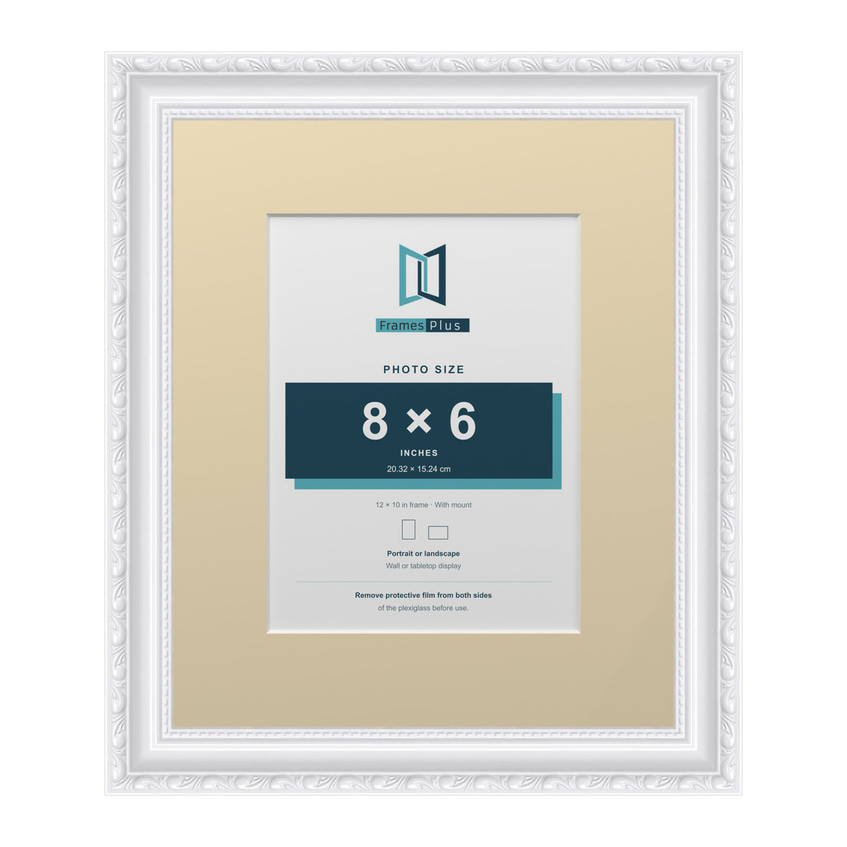Louis Range White Picture, Photo & Poster Frame with Ivory Mount - 12x10" Frame for 8x6" Photo, White
