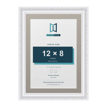 Louis Range White Picture, Photo & Poster Frame with Dawn Grey Mount - 14x10" Frame for 12x8" Photo, White