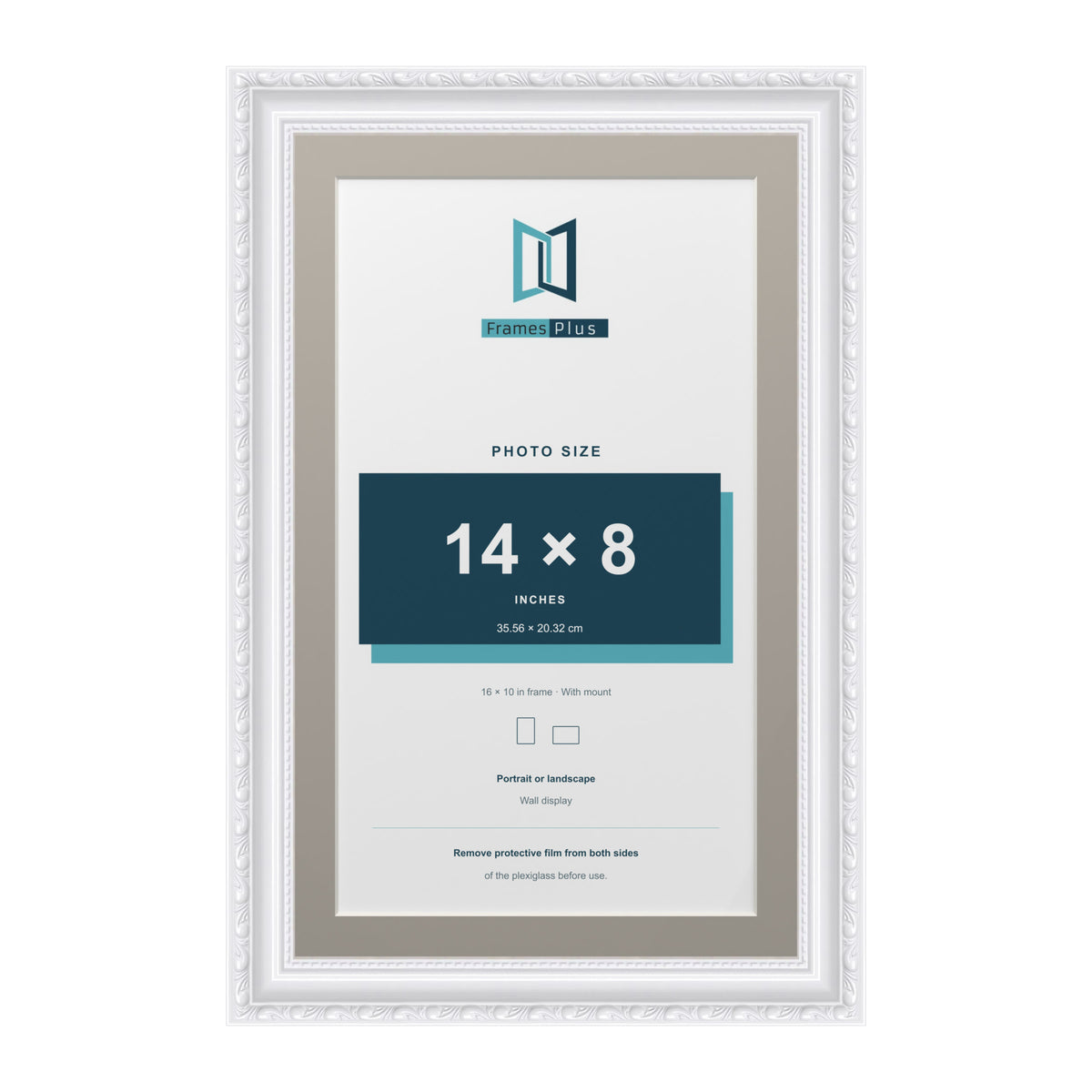 Louis Range White Picture, Photo & Poster Frame with Dawn Grey Mount - 16x10" Frame for 14x8" Photo, White