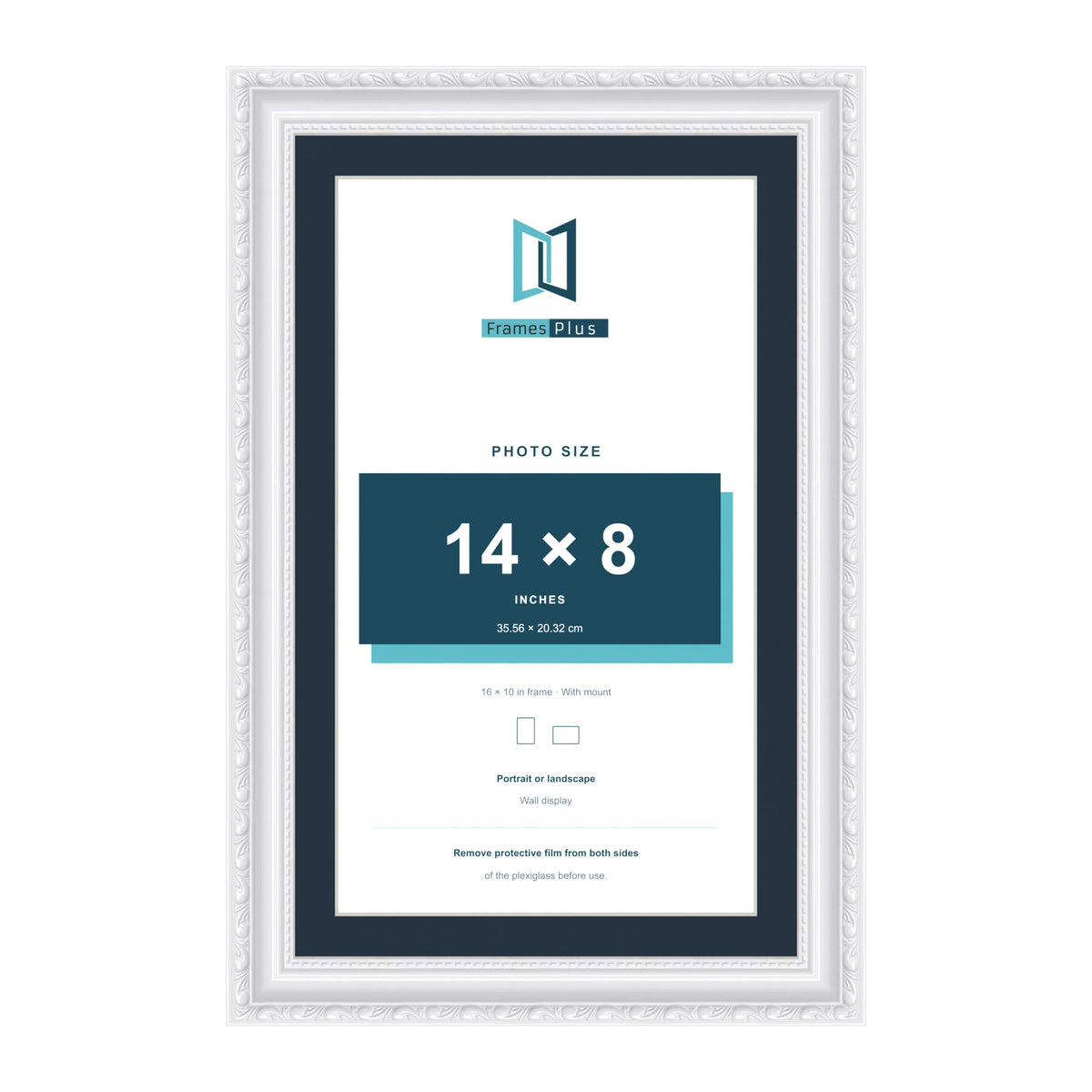 Louis Range White Picture, Photo & Poster Frame with Pacific Blue Mount - 16x10" Frame for 14x8" Photo, White