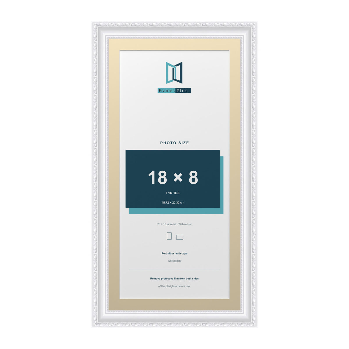 Louis Range White Picture, Photo & Poster Frame with Ivory Mount - 20x10" Frame for 18x8" Photo, White