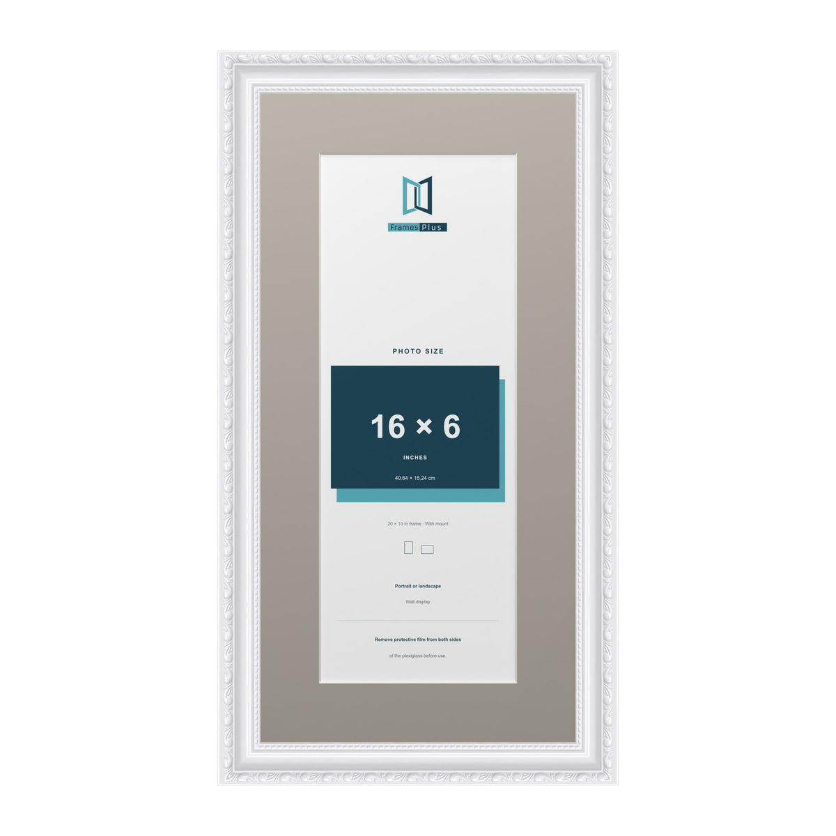 Louis Range White Picture, Photo & Poster Frame with Dawn Grey Mount - 20x10" Frame for 16x6" Photo, White