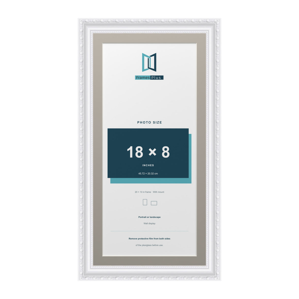Louis Range White Picture, Photo & Poster Frame with Dawn Grey Mount - 20x10" Frame for 18x8" Photo, White