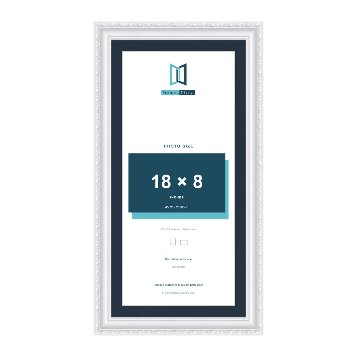 Louis Range White Picture, Photo & Poster Frame with Pacific Blue Mount - 20x10" Frame for 18x8" Photo, White