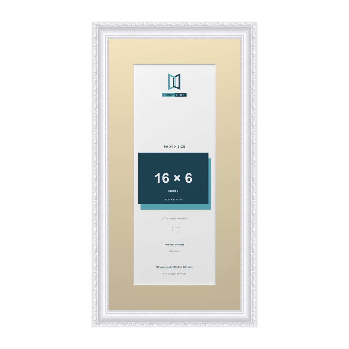 Louis Range White Picture, Photo & Poster Frame with Ivory Mount - 20x10" Frame for 16x6" Photo, White