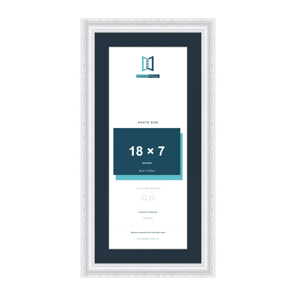 Louis Range White Picture, Photo & Poster Frame with Pacific Blue Mount - 21x10" Frame for 18x7" Photo, White