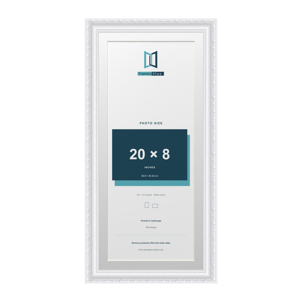 Louis Range White Picture, Photo & Poster Frame with White Mount - 22x10" Frame for 20x8" Photo, White