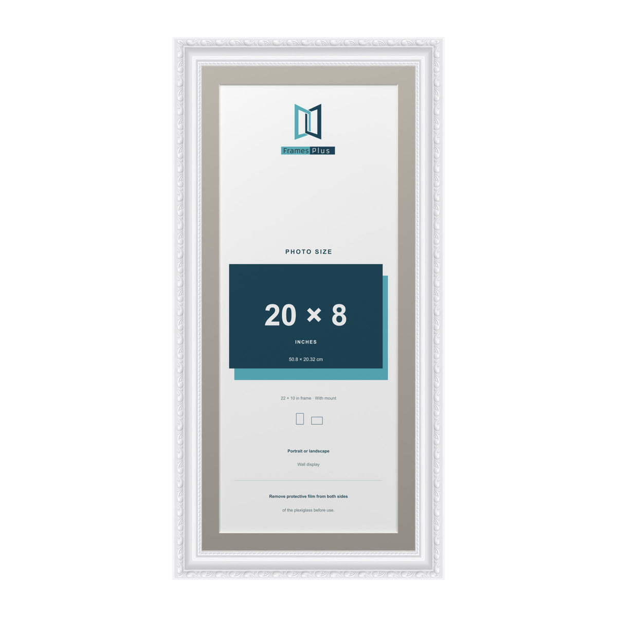 Louis Range White Picture, Photo & Poster Frame with Dawn Grey Mount - 22x10" Frame for 20x8" Photo, White