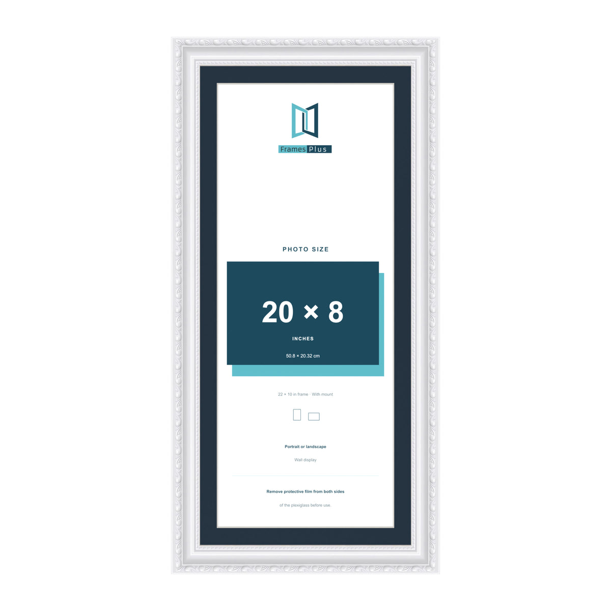 Louis Range White Picture, Photo & Poster Frame with Pacific Blue Mount - 22x10" Frame for 20x8" Photo, White