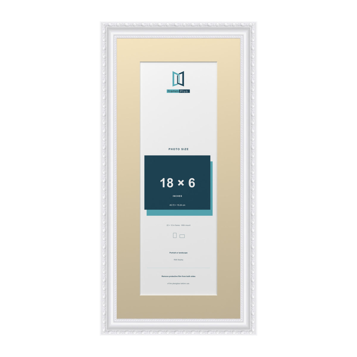 Louis Range White Picture, Photo & Poster Frame with Ivory Mount - 22x10" Frame for 18x6" Photo, White
