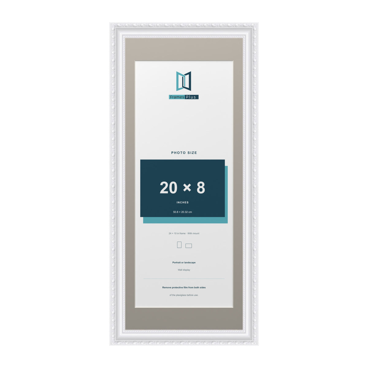 Louis Range White Picture, Photo & Poster Frame with Dawn Grey Mount - 24x10" Frame for 20x8" Photo, White