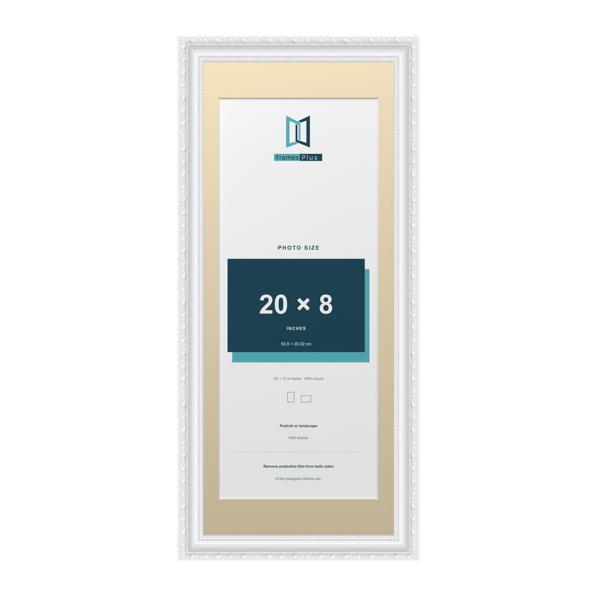 Louis Range White Picture, Photo & Poster Frame with Ivory Mount - 24x10" Frame for 20x8" Photo, White
