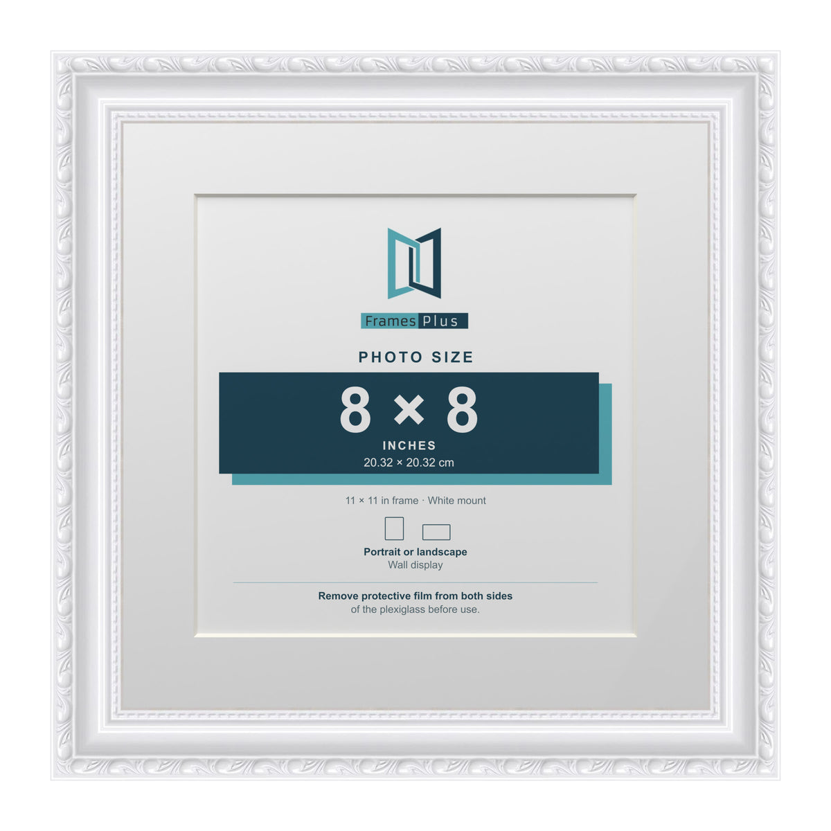 Louis Range White Picture, Photo & Poster Frame with White Mount - 11x11" Frame for 8x8" Photo, White