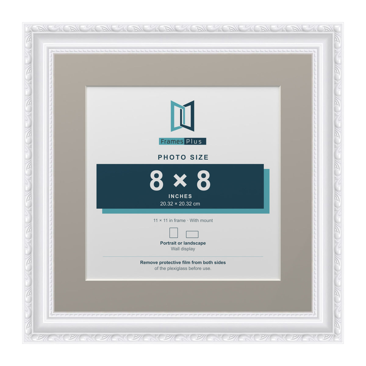 Louis Range White Picture, Photo & Poster Frame with Dawn Grey Mount - 11x11" Frame for 8x8" Photo, White