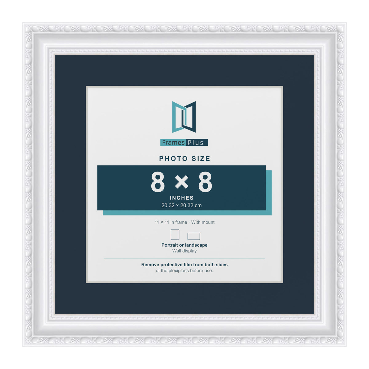 Louis Range White Picture, Photo & Poster Frame with Pacific Blue Mount - 11x11" Frame for 8x8" Photo, White