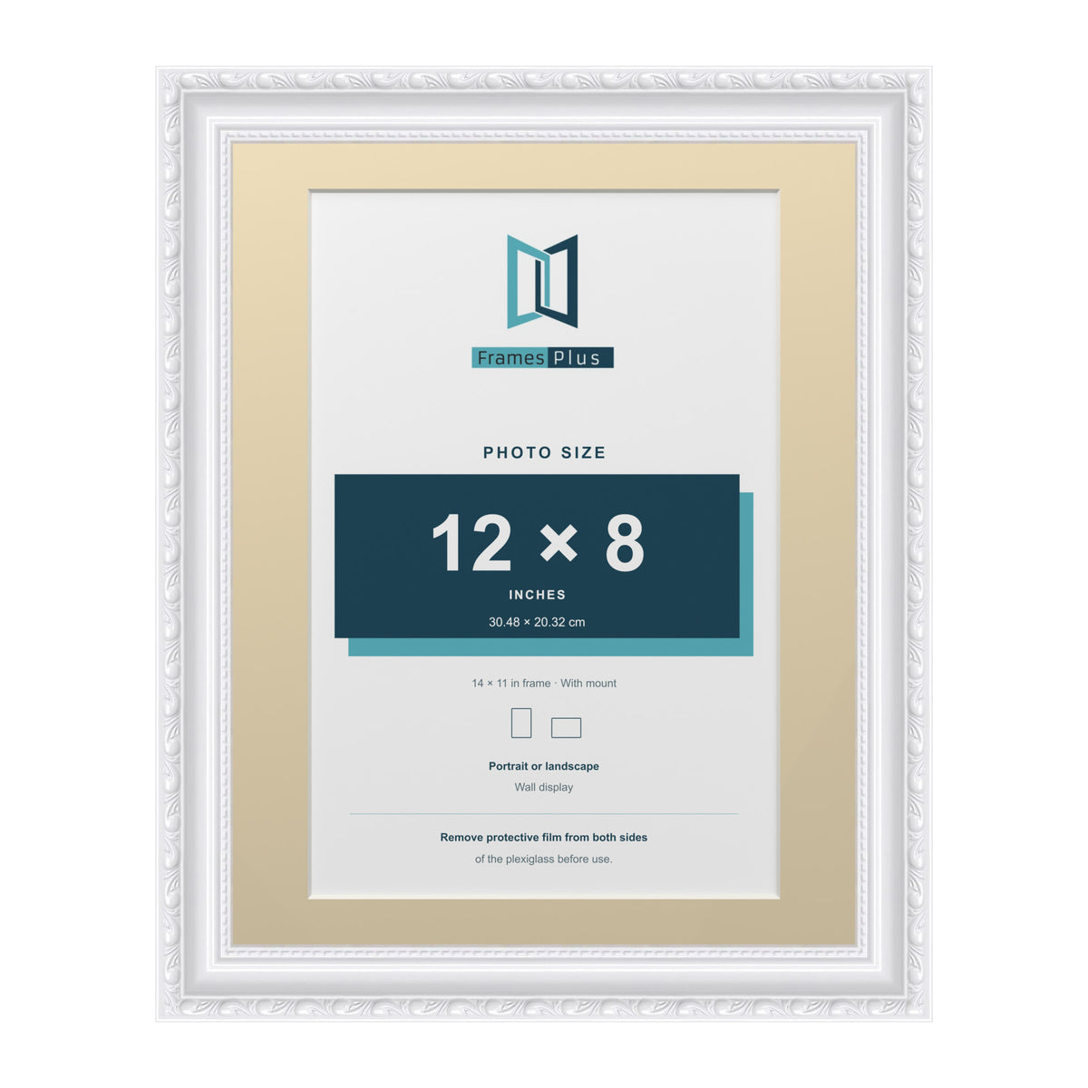 Louis Range White Picture, Photo & Poster Frame with Ivory Mount - 14x11" Frame for 12x8" Photo, White