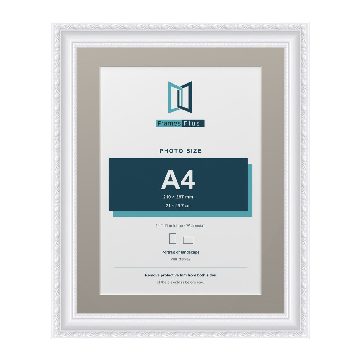 Louis Range White Picture, Photo & Poster Frame with Dawn Grey Mount - 14x11" Frame for A4 Photo, White