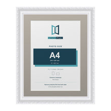 Louis Range White Picture, Photo & Poster Frame with Dawn Grey Mount - 14x11" Frame for A4 Photo, White