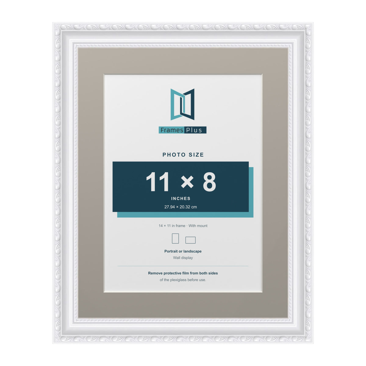 Louis Range White Picture, Photo & Poster Frame with Dawn Grey Mount - 14x11" Frame for 11x8" Photo, White