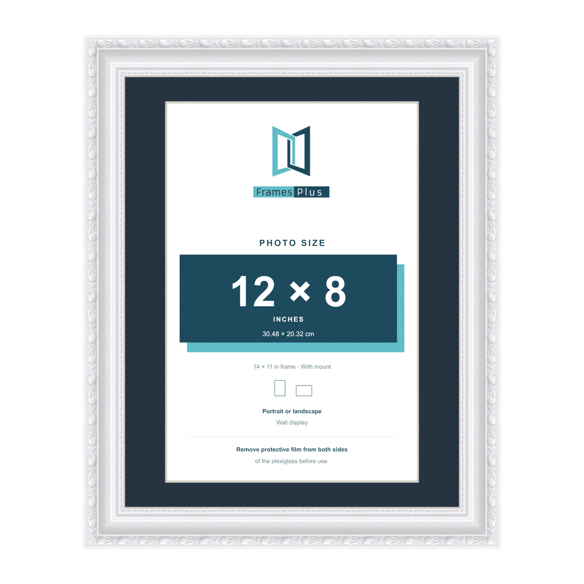 Louis Range White Picture, Photo & Poster Frame with Pacific Blue Mount - 14x11" Frame for 12x8" Photo, White