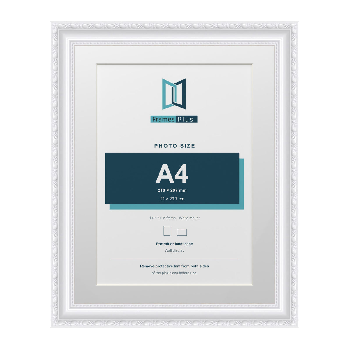 Louis Range White Picture, Photo & Poster Frame with White Mount - 14x11" Frame for A4 Photo, White