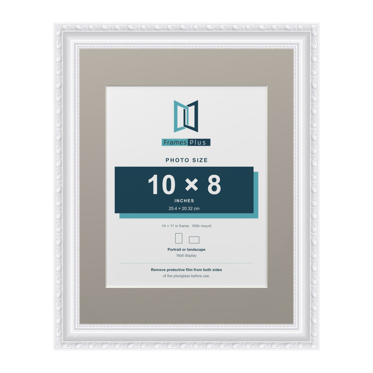 Louis Range White Picture, Photo & Poster Frame with Dawn Grey Mount - 14x11" Frame for 10x8" Photo, White