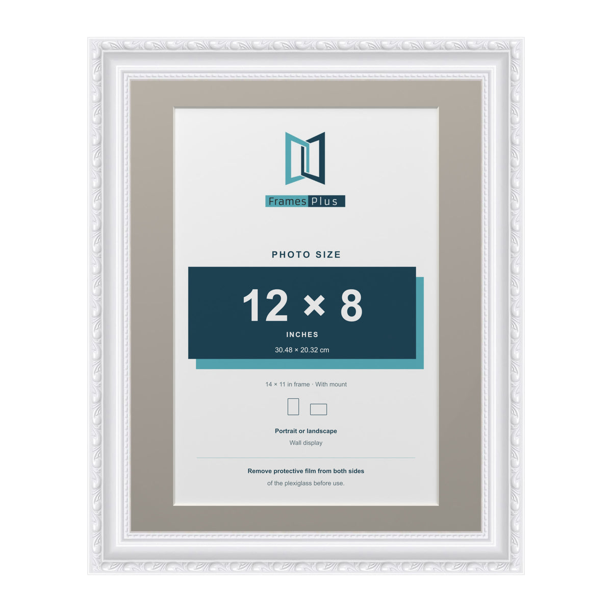 Louis Range White Picture, Photo & Poster Frame with Dawn Grey Mount - 14x11" Frame for 12x8" Photo, White