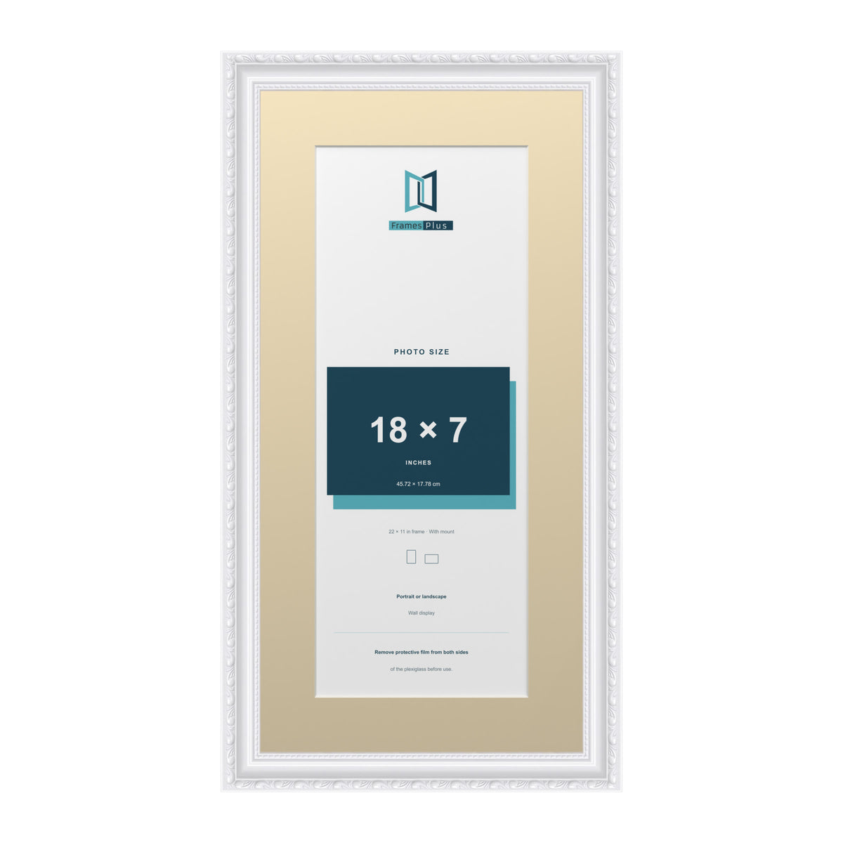 Louis Range White Picture, Photo & Poster Frame with Ivory Mount - 22x11" Frame for 18x7" Photo, White