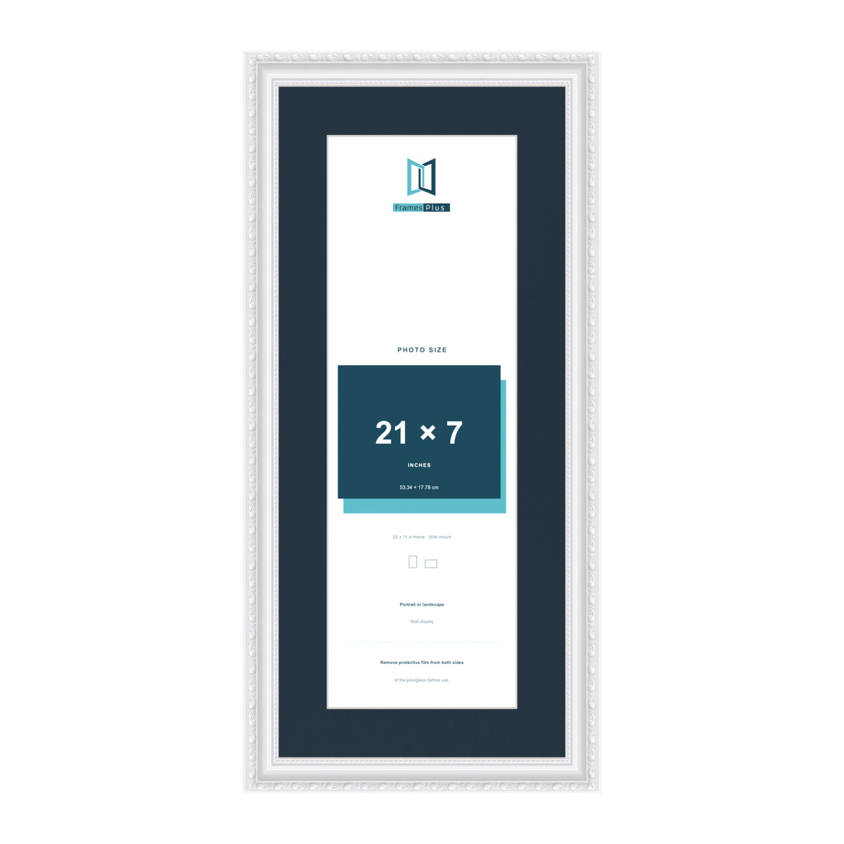 Louis Range White Picture, Photo & Poster Frame with Pacific Blue Mount - 25x11" Frame for 21x7" Photo, White