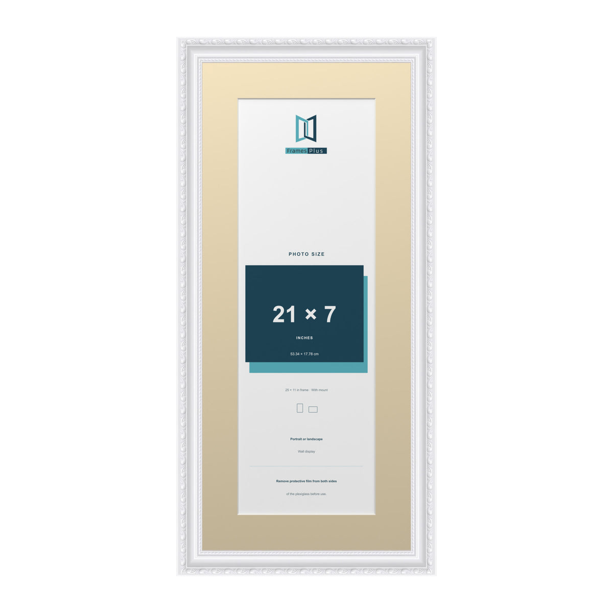 Louis Range White Picture, Photo & Poster Frame with Ivory Mount - 25x11" Frame for 21x7" Photo, White