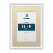 Louis Range White Picture, Photo & Poster Frame with Ivory Mount - A3 Frame for 12x8" Photo, White