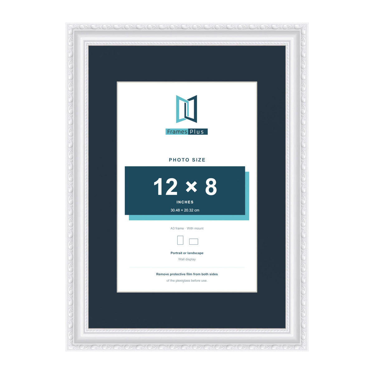 Louis Range White Picture, Photo & Poster Frame with Pacific Blue Mount - A3 Frame for 12x8" Photo, White